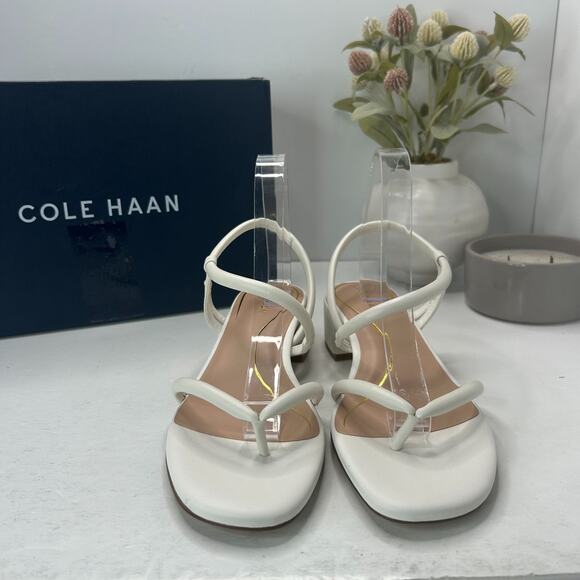 Cole Haan Calli Thong Block Heel Slip On Sandal Egret Leather Women 9.5 Tried On - Picture 2 of 11